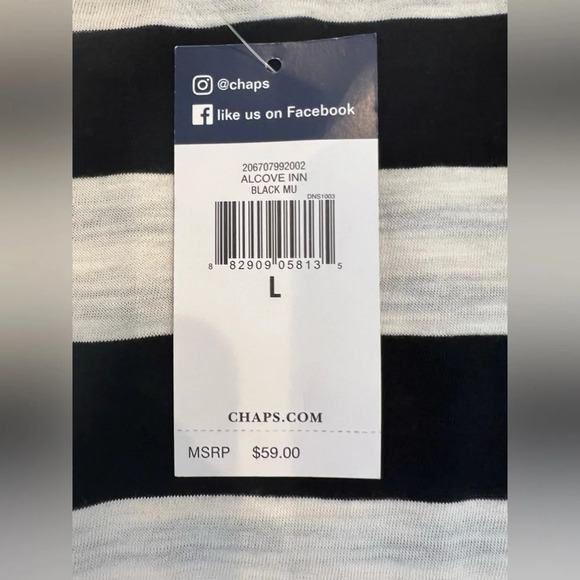 Chaps Ralph Lauren 
Alcove inn NWT
Size large 
Black/ crème color stripe - Picture 5 of 6